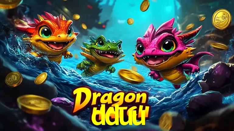 Arte promocional do jogo Dragon Hatch com três adoráveis dragões bebês nadando entre moedas de ouro, um dos slots mais divertidos para jogar no cassino dduu.