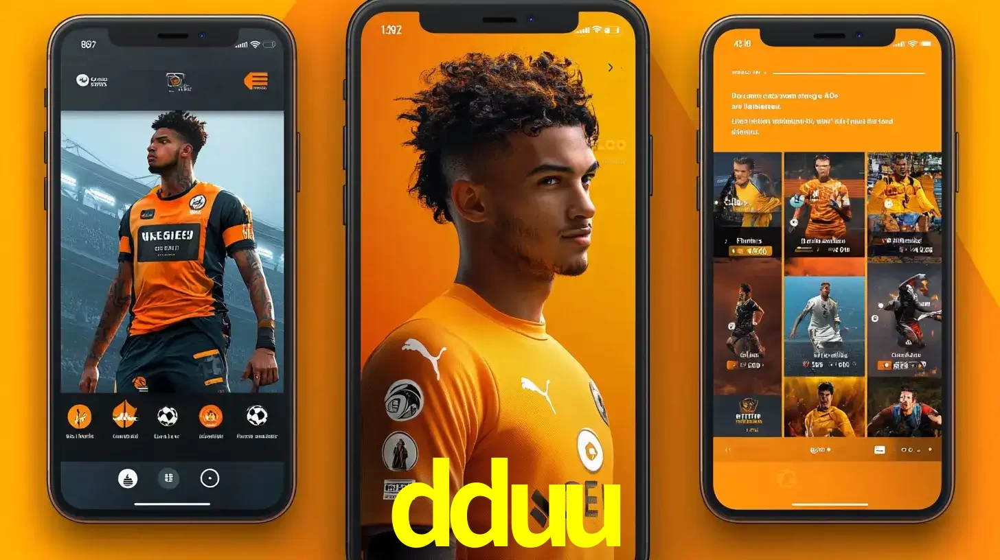 Interface do aplicativo de apostas esportivas dduu em três telas de celular, mostrando o perfil de um jogador de futebol e a lista de jogos disponíveis para apostar.