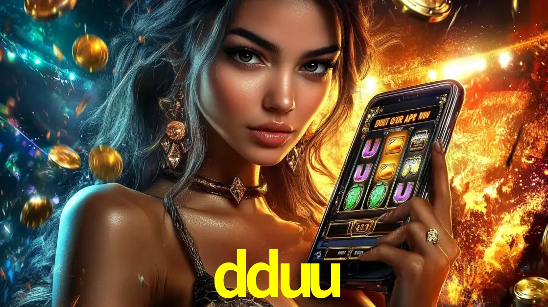 Mulher elegante mostrando um jogo de caça-níqueis em seu smartphone, destacando a experiência de cassino móvel oferecida pelo aplicativo dduu.